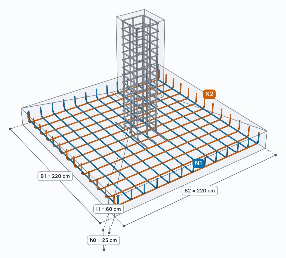 Visualizador 3D do CALCSAP mostrando a armadura de uma sapata isolada